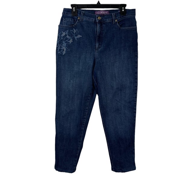 Gloria Vanderbilt Denim - Gloria Vanderbilt Amanda Jeans Capri Womens 12 Dark Blue Embroidered Floral